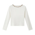 Beaded Boat-Neck Long-Sleeve Tee
