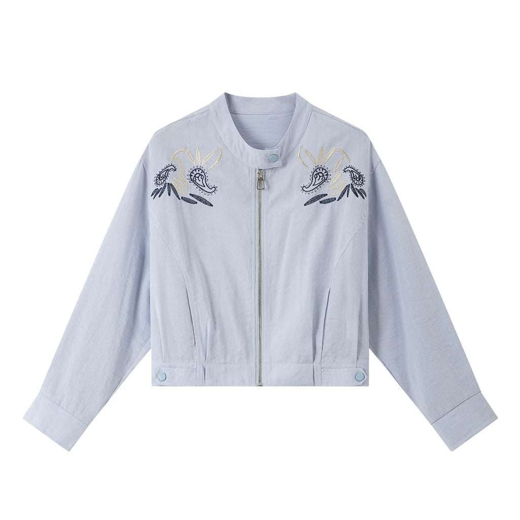 Embroidered Zip-Front Bomber Jacket