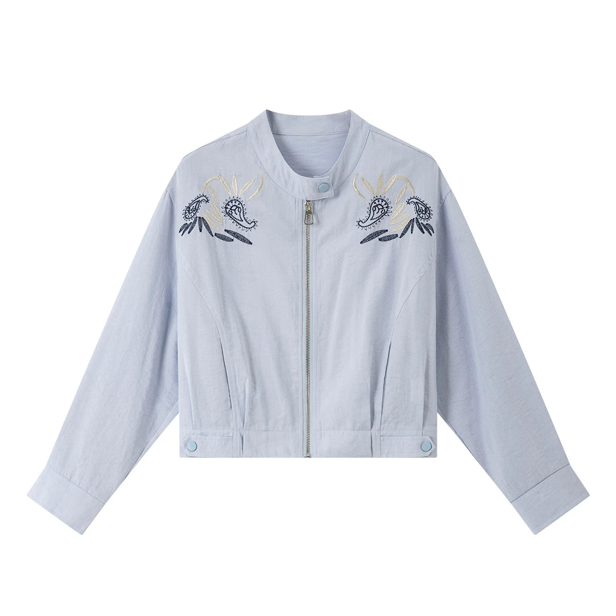 Embroidered Zip-Front Bomber Jacket