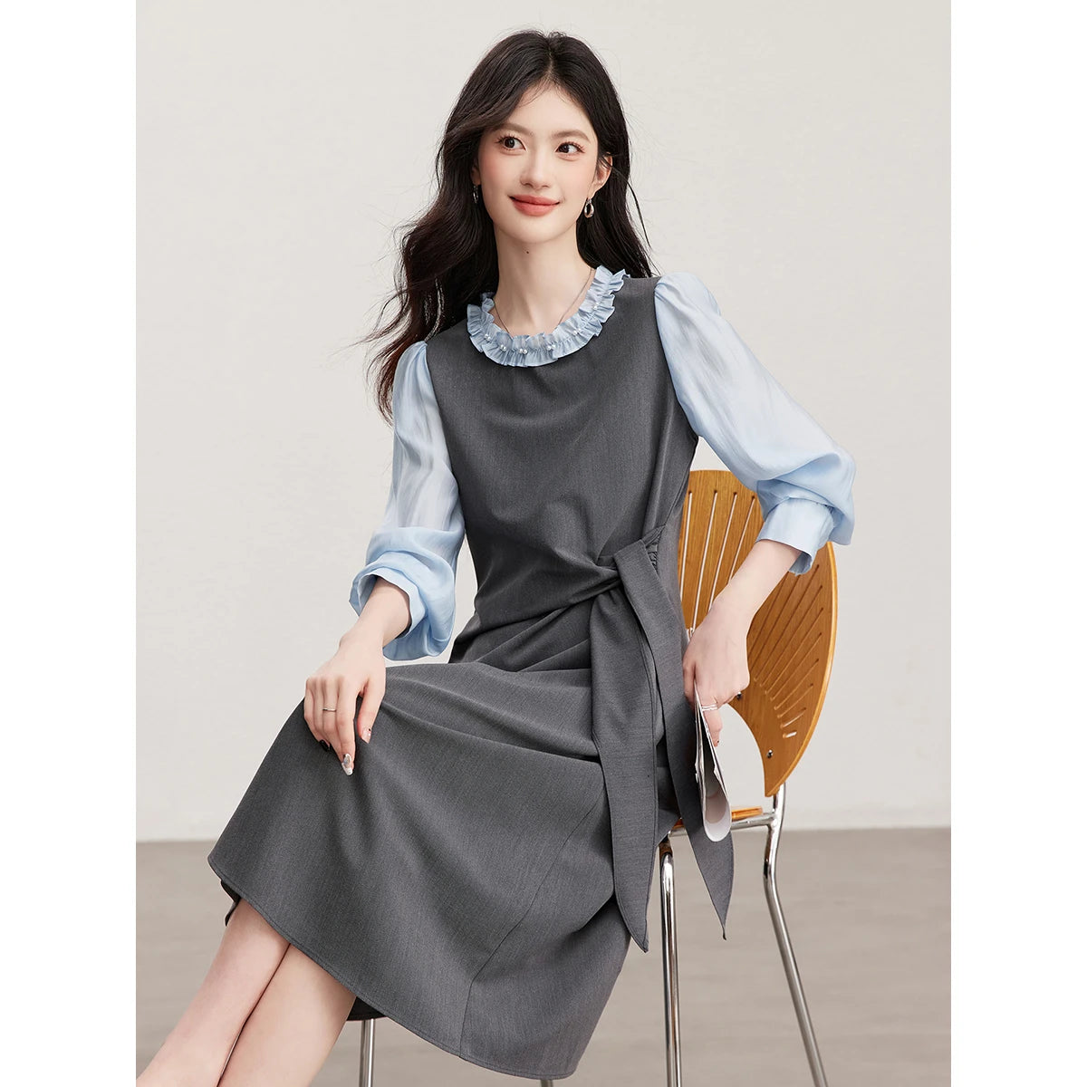 Bow-Waist Layered Midi Dress