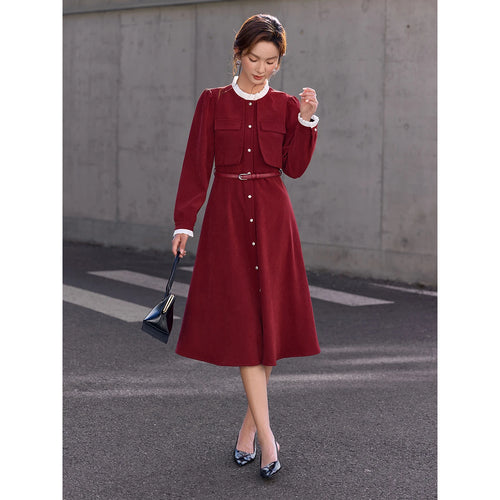 Belted Layered Midi Dress