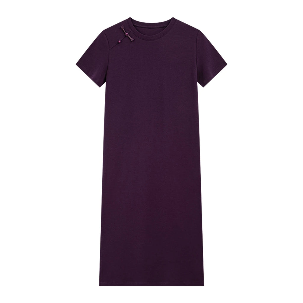 Frog-Button Slit-Hem Midi Dress