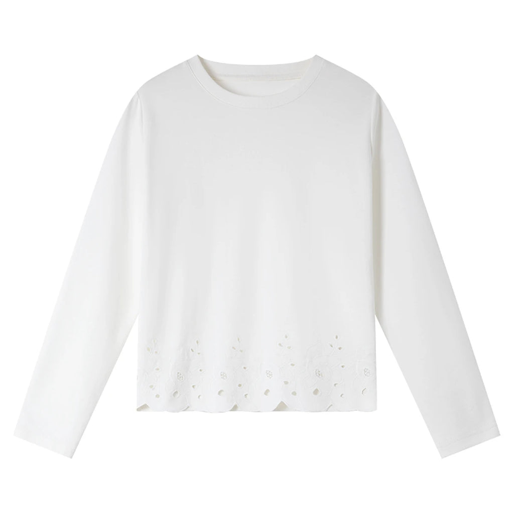 Eyelet-Hem Long-Sleeve Tee