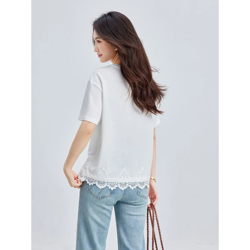 Lace-Hem Pocket Tee