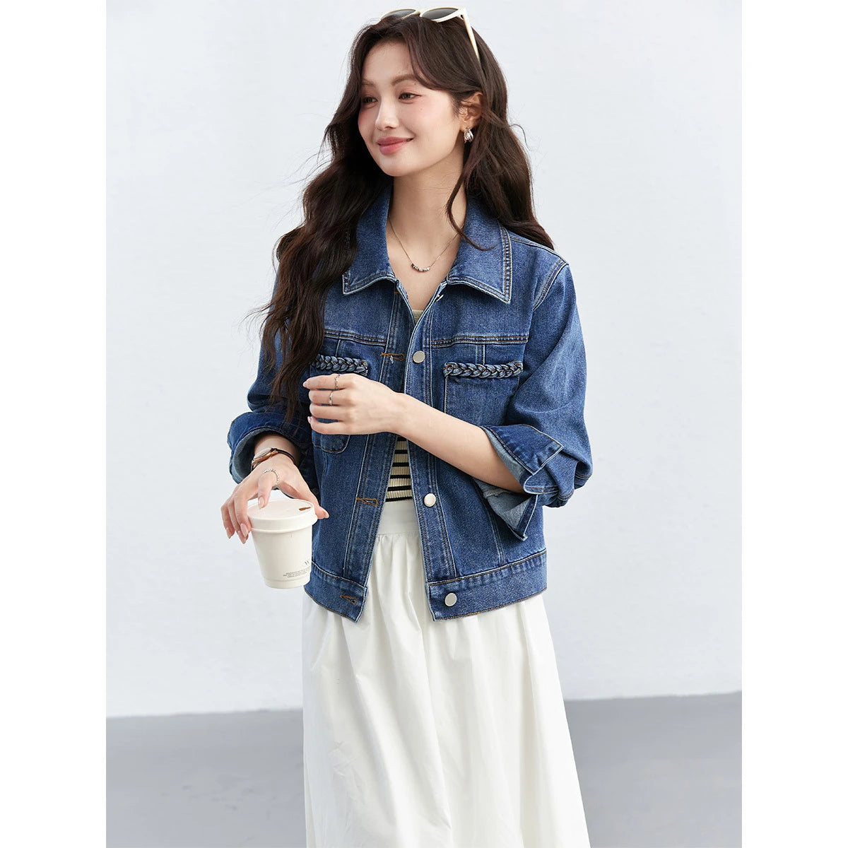 Patch-Pocket Cropped Denim Jacket
