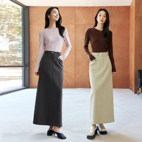 Back-Slit Straight Midi Skirt