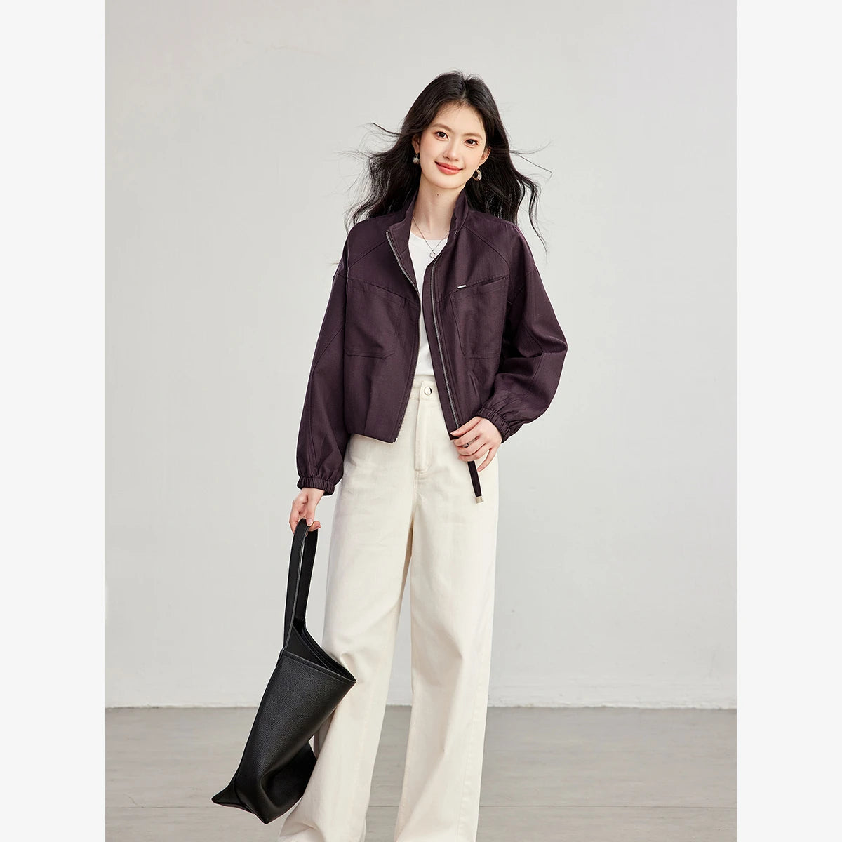 Cropped Zip-Front Cargo Jacket