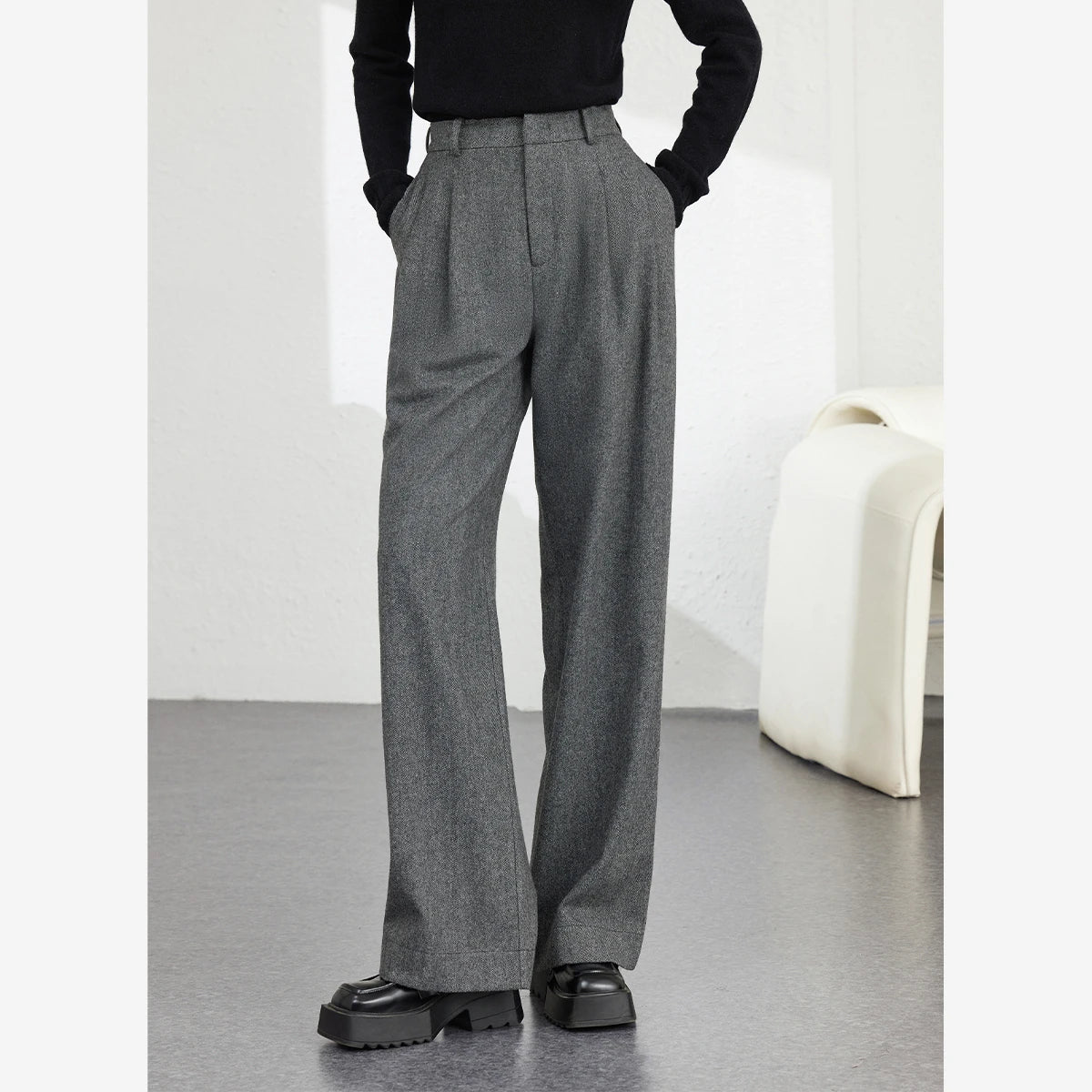 Pleat-Front Wide-Leg Trousers