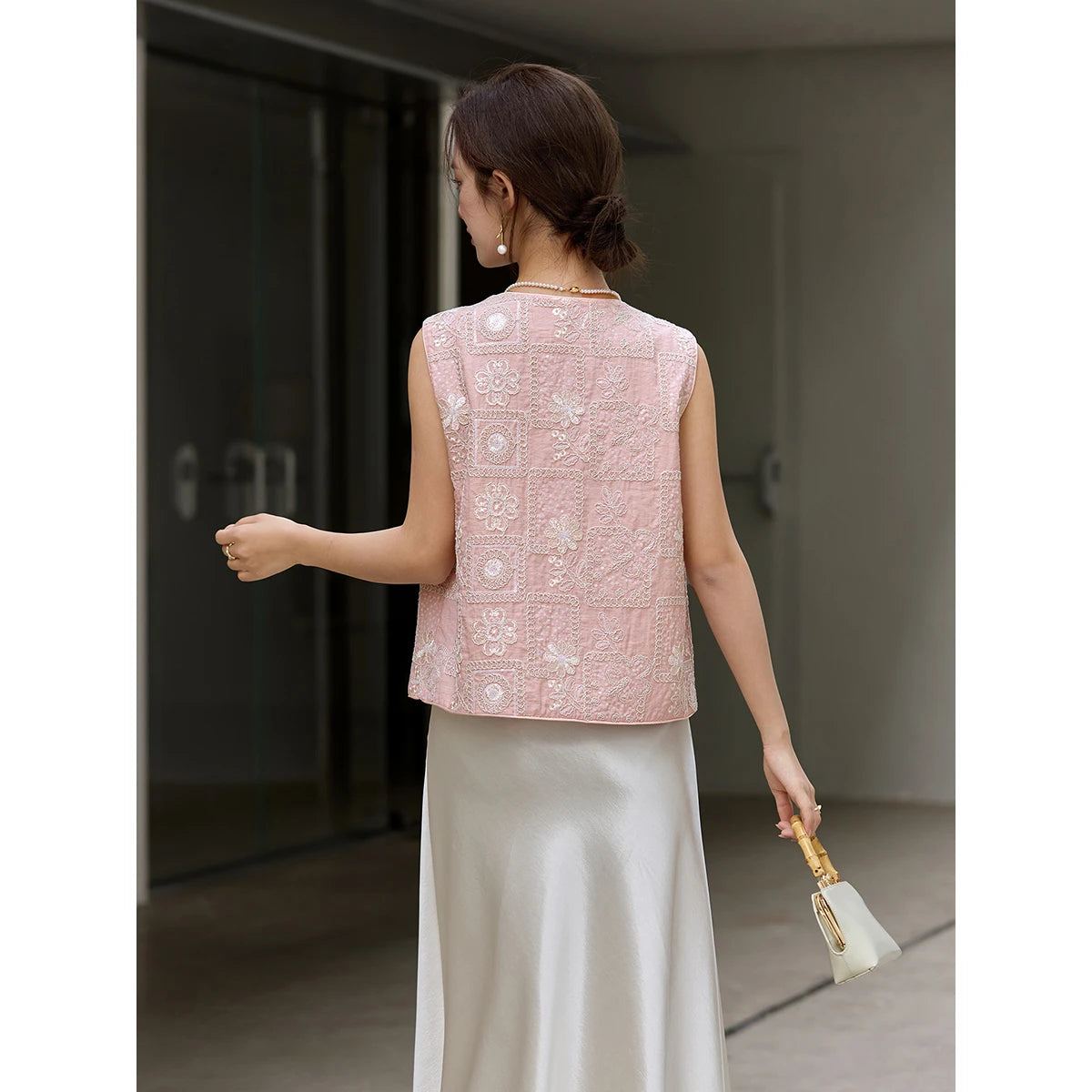 Embroidered Frog-Button Vest