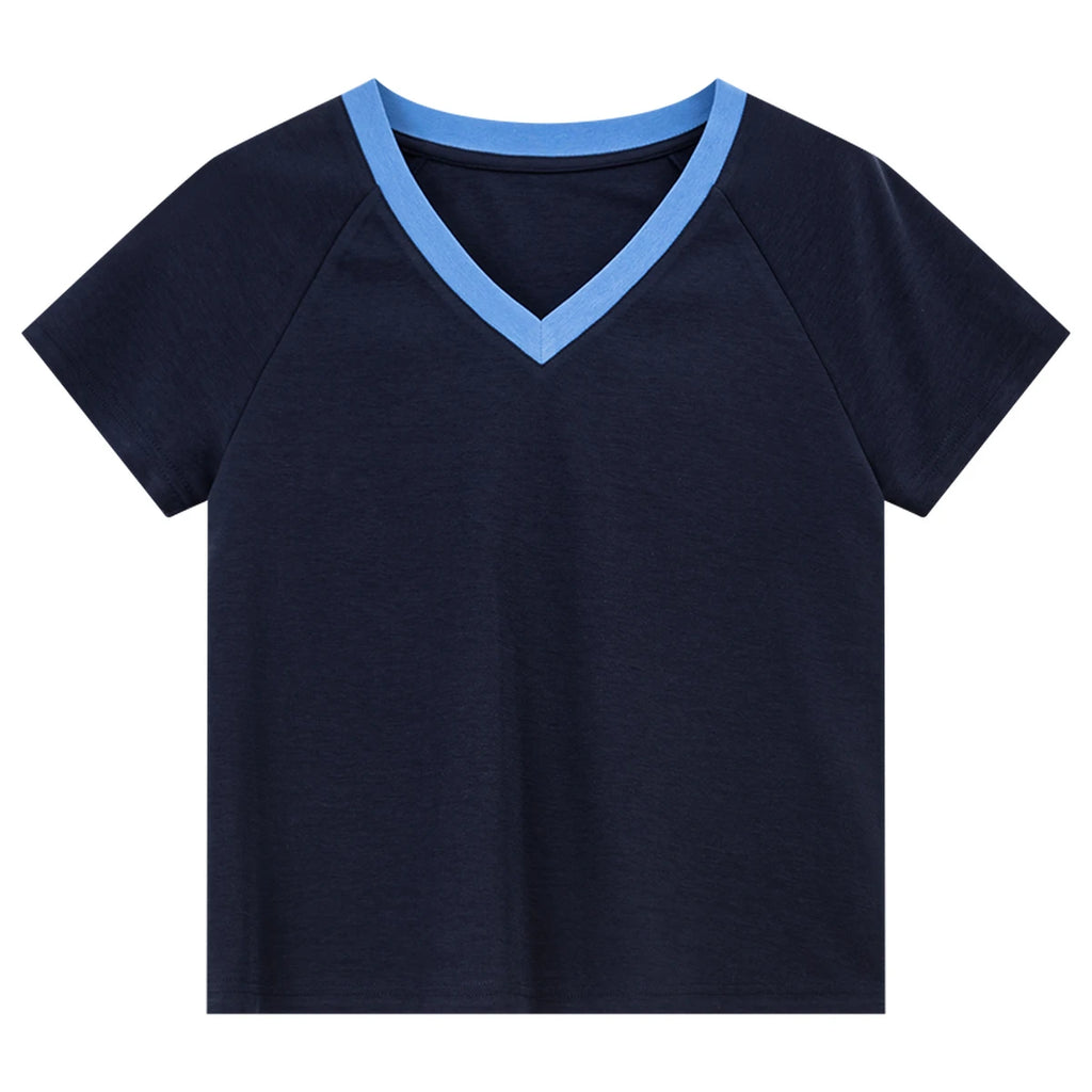 Contrast V-Neck Short-Sleeve Tee