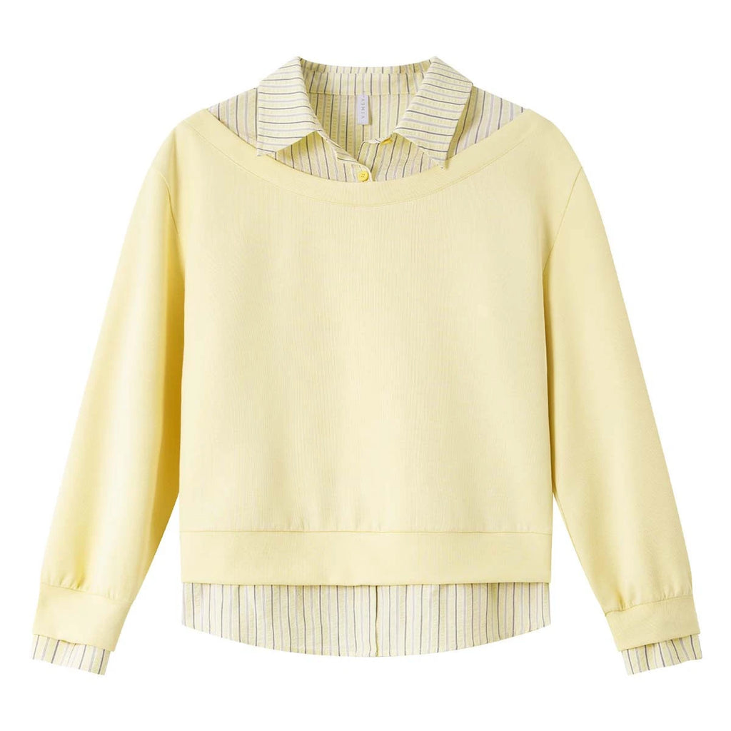 Layered Striped-Collar Sweatshirt