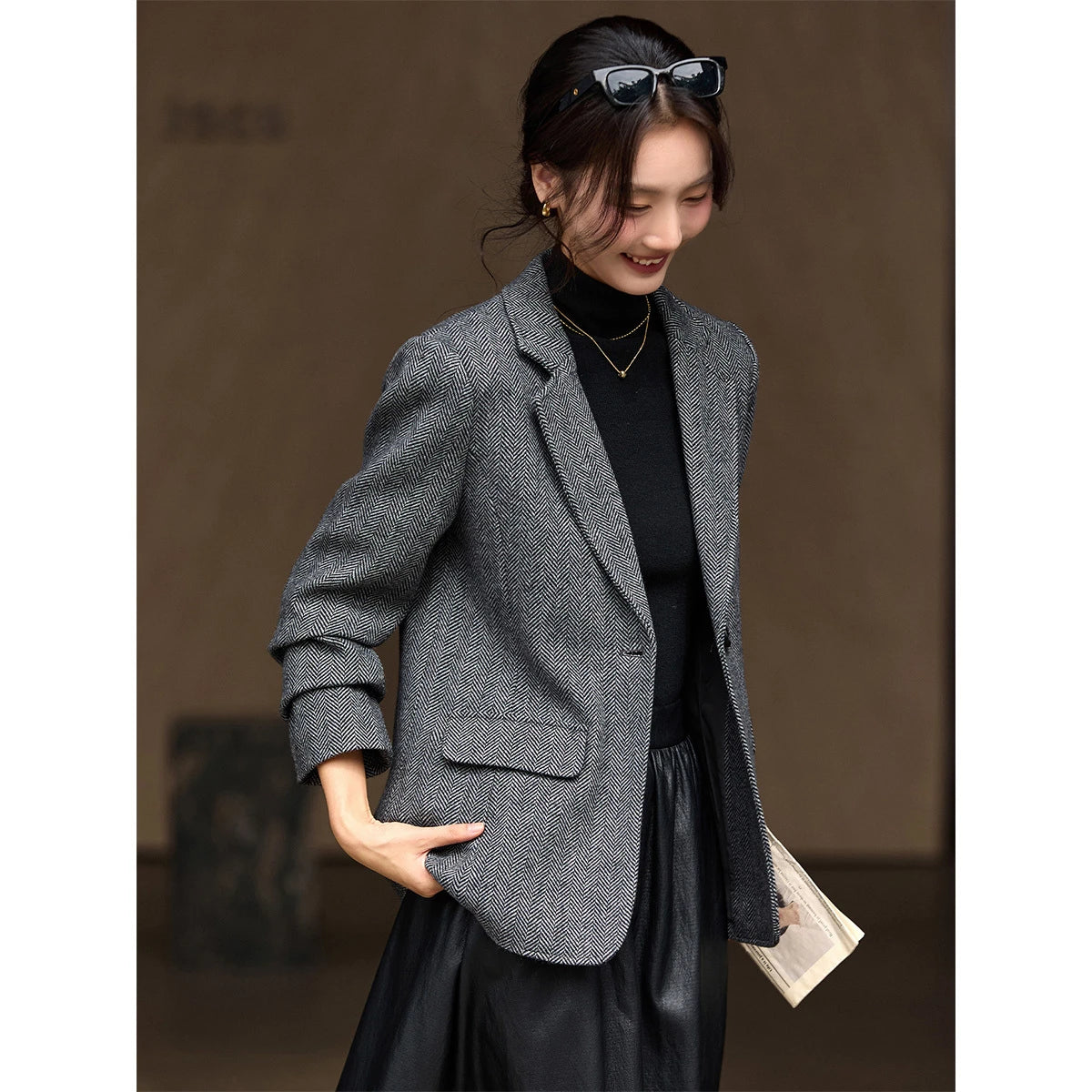 Single-Button Marled Blazer