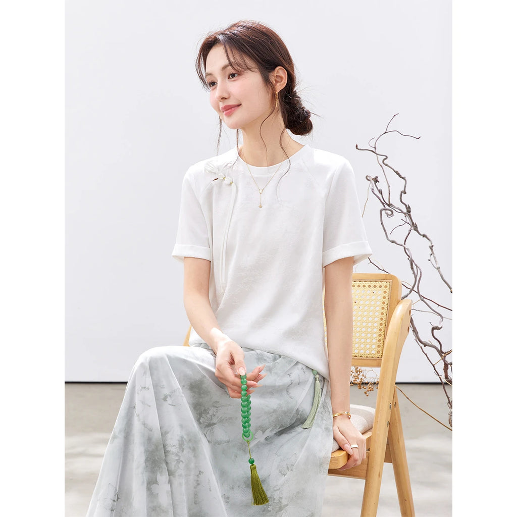 Asymmetric Frog-Button Short-Sleeve Tee