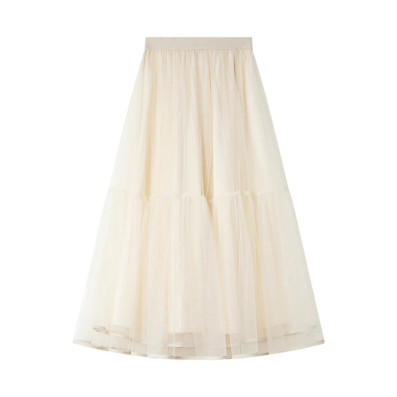 Tiered Mesh Midi Skirt