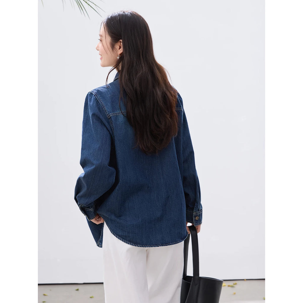 Button-Front Denim Shirt