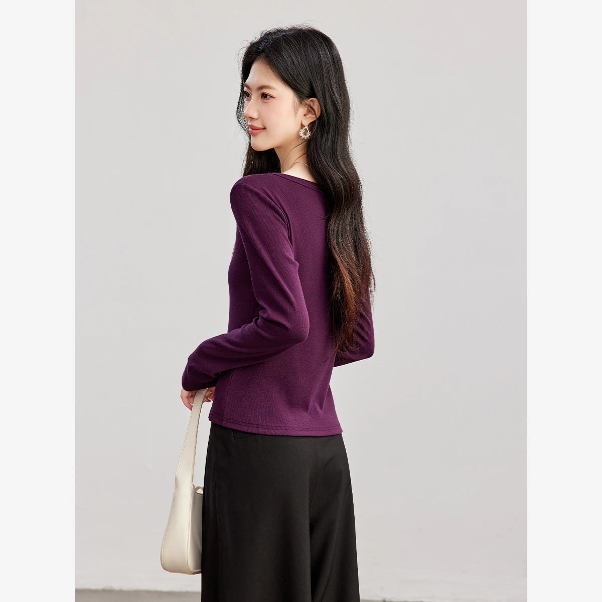 Lace-Trim Henley Long-Sleeve Top