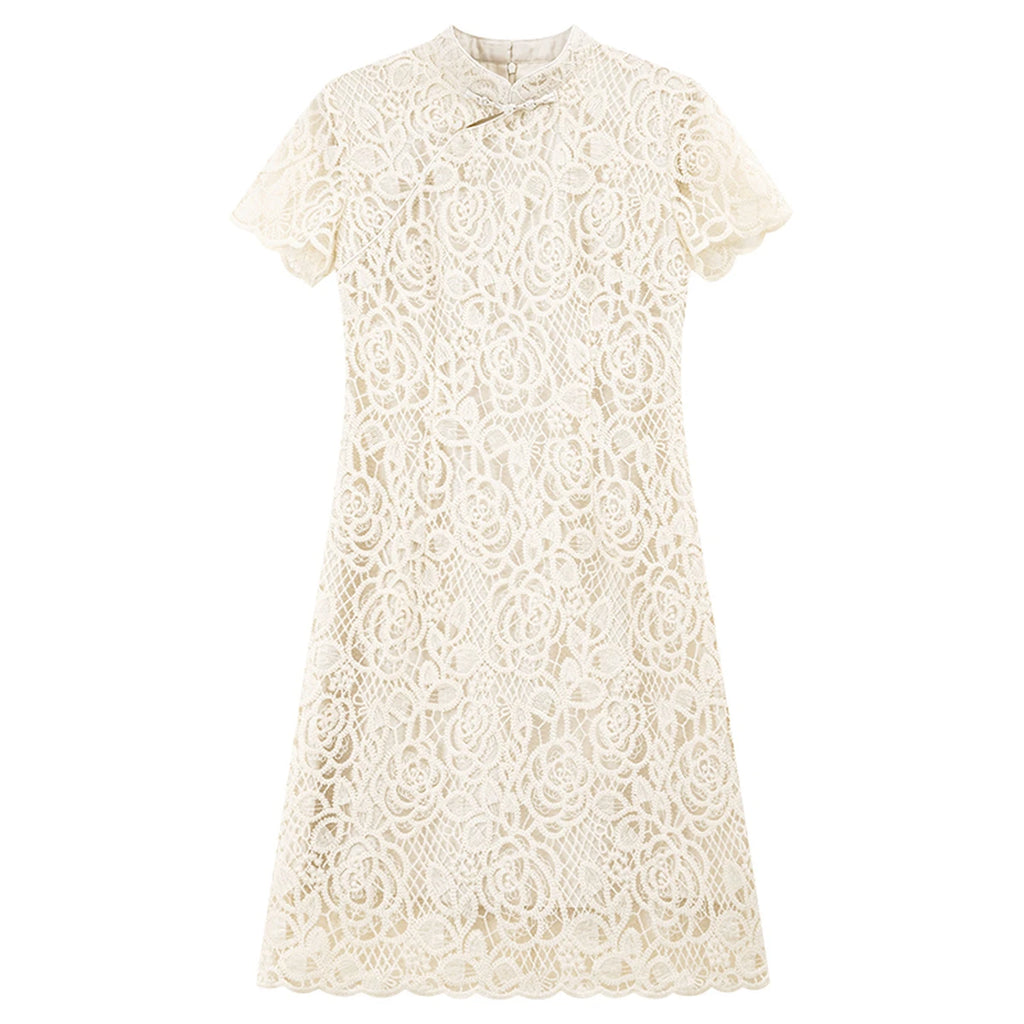 Lace Frog-Button Mini Dress