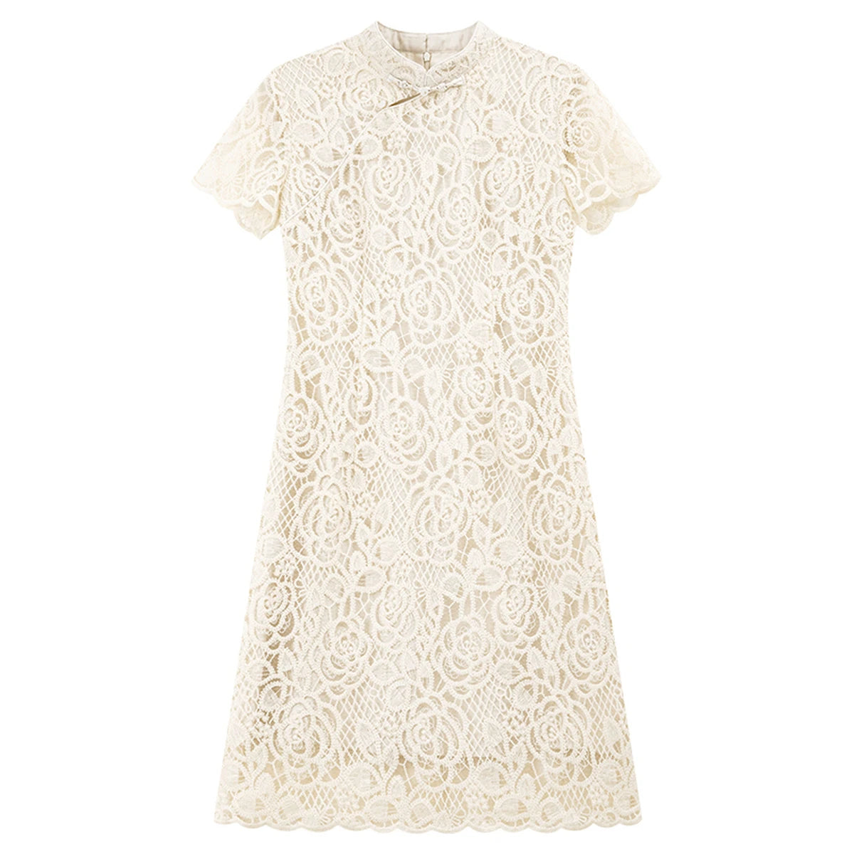 Lace Frog-Button Mini Dress