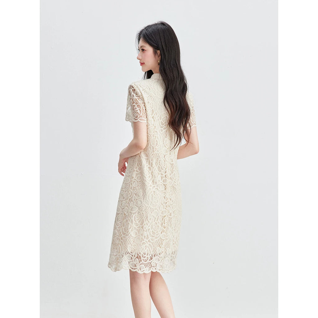 Lace Frog-Button Mini Dress