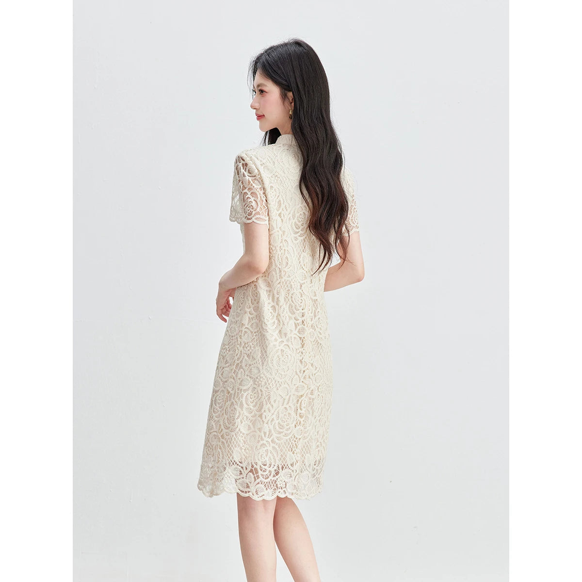 Lace Frog-Button Mini Dress