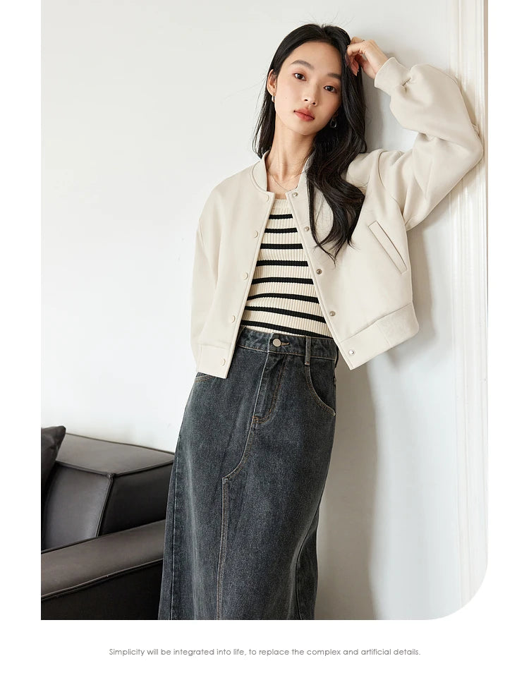 Zip-Front Cropped Bomber Jacket