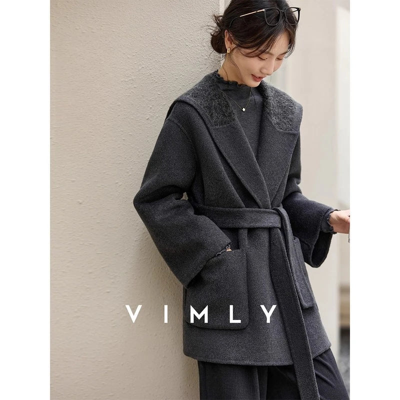 Belted Shawl-Collar Wrap Coat