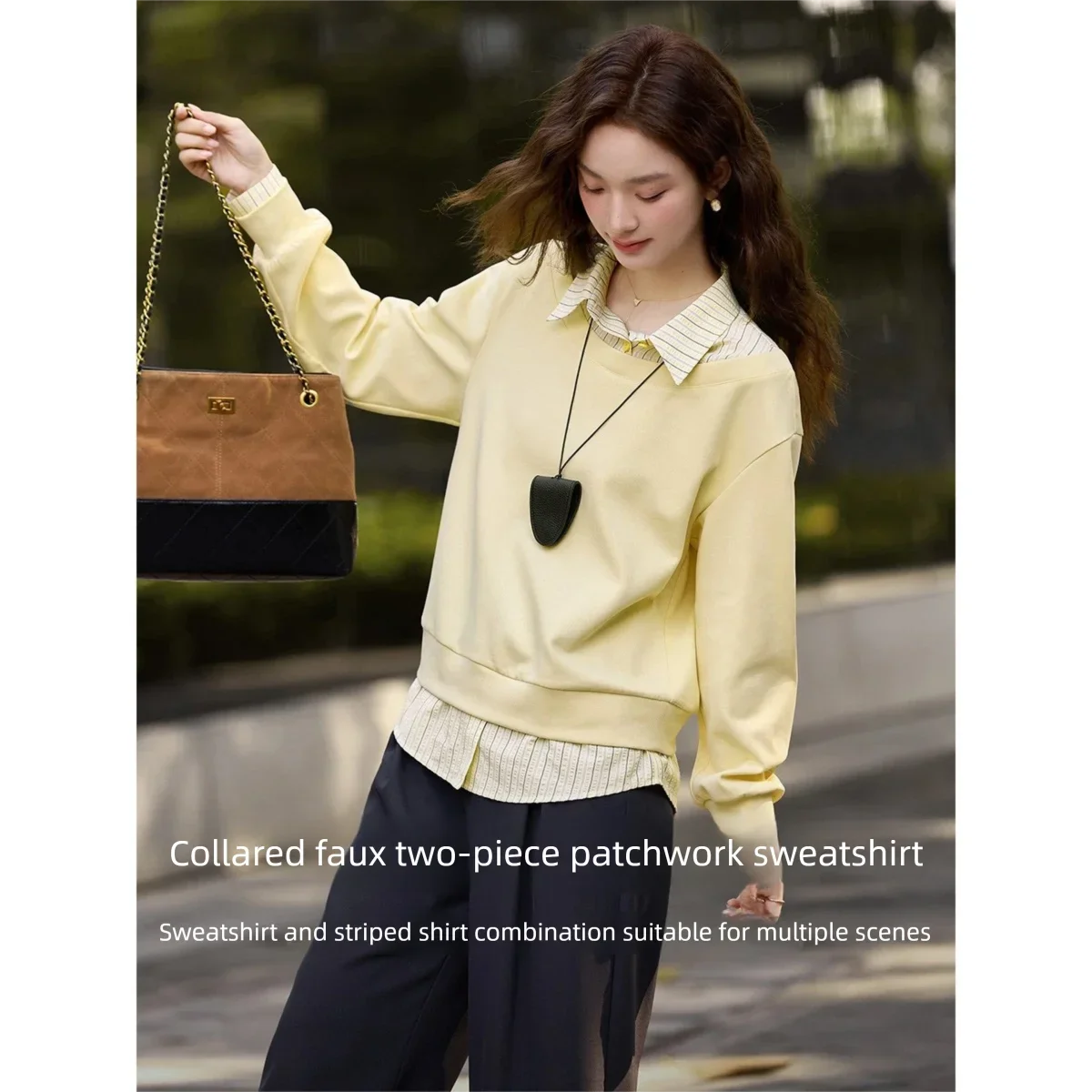 Layered Striped-Collar Sweatshirt