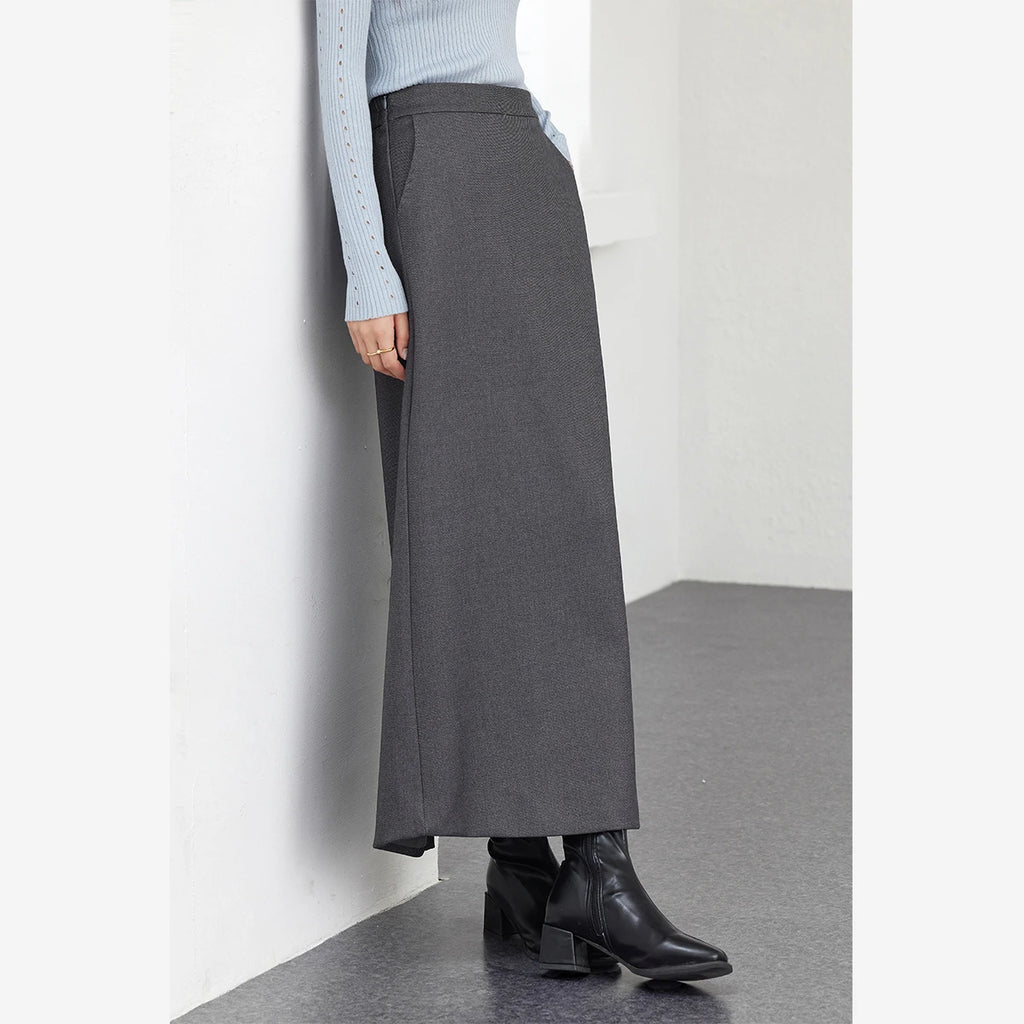 Back-Slit Straight Maxi Skirt