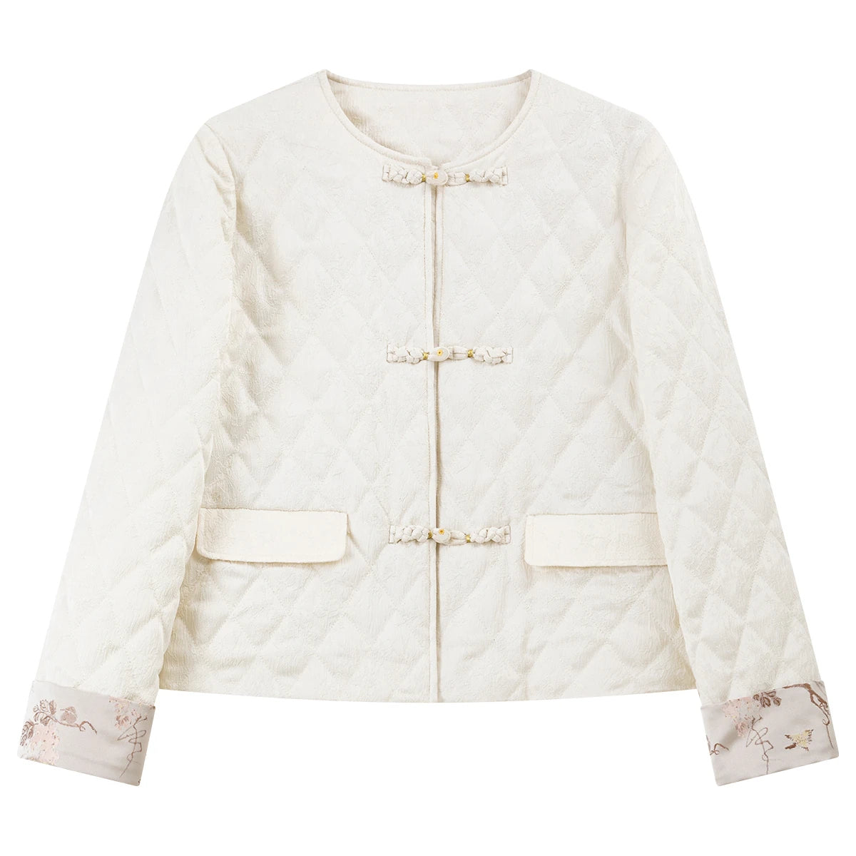 Frog-Button Quilted Collarless Jacket