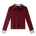 Contrast-Cuff Collared Long-Sleeve Top