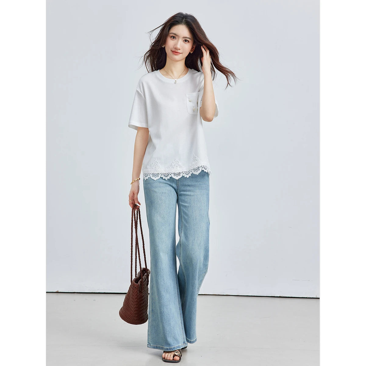 Lace-Hem Pocket Tee