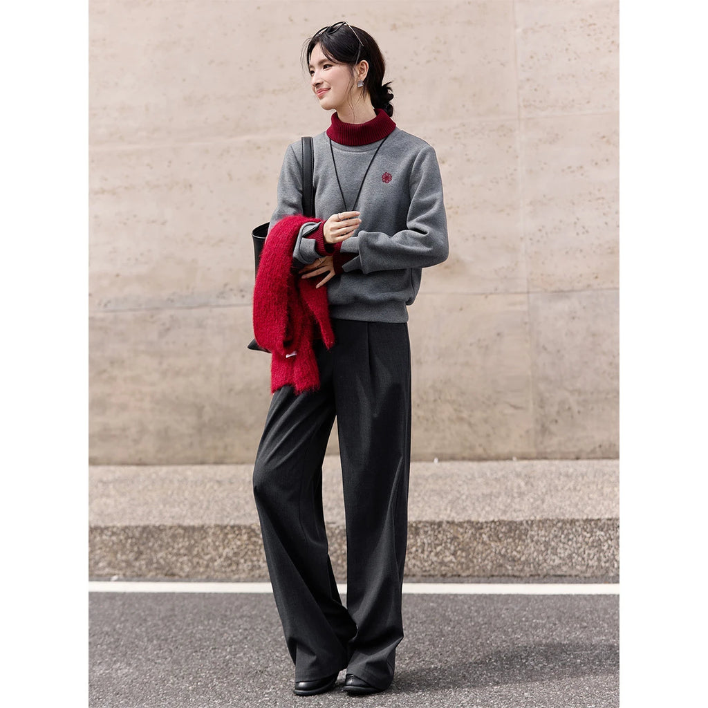 Contrast-Turtleneck Crew-Neck Sweatshirt