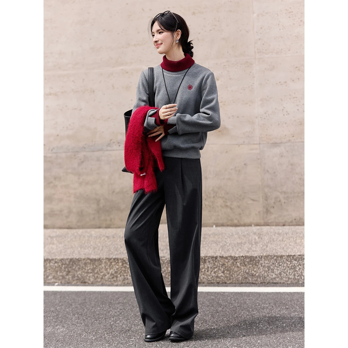 Contrast-Turtleneck Crew-Neck Sweatshirt
