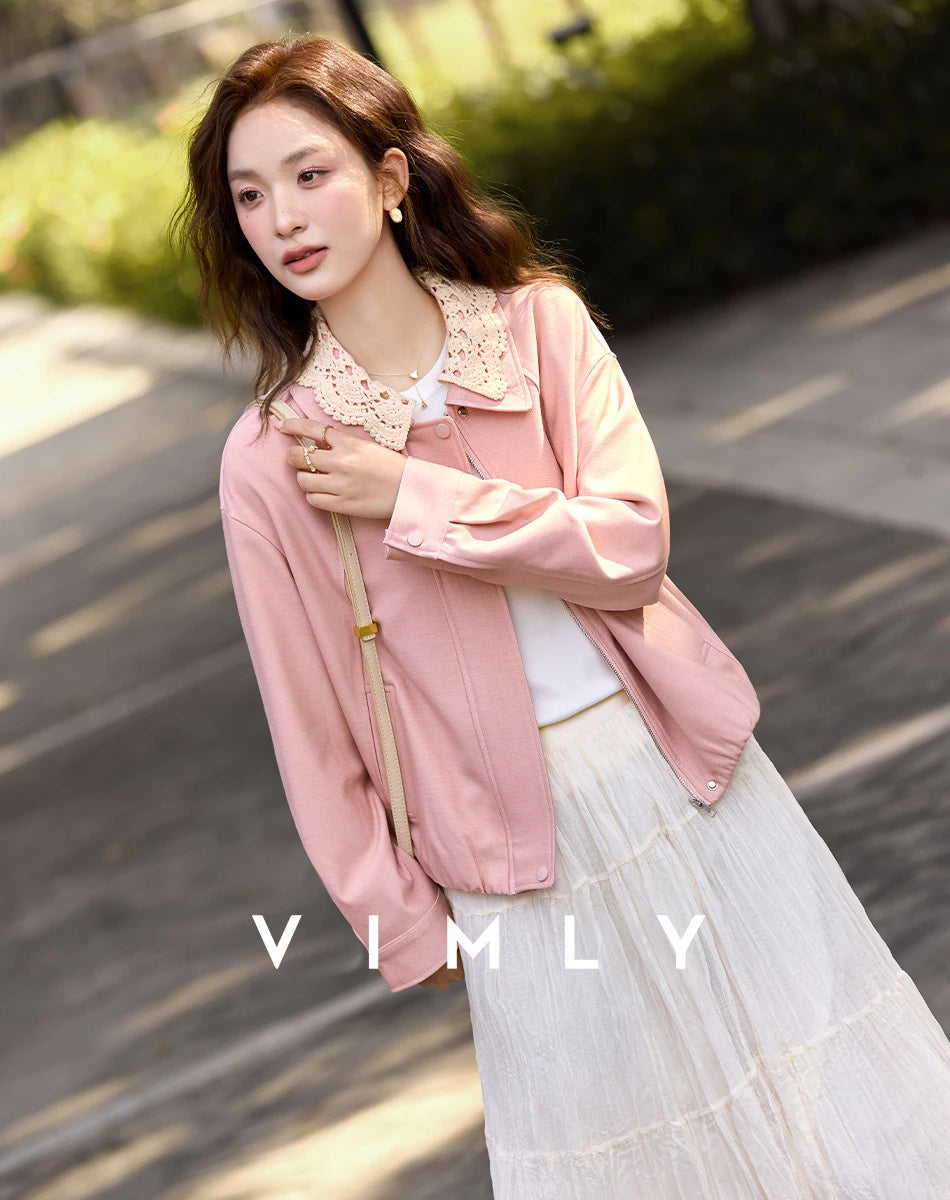 Lace-Collar Zip-Front Cropped Jacket