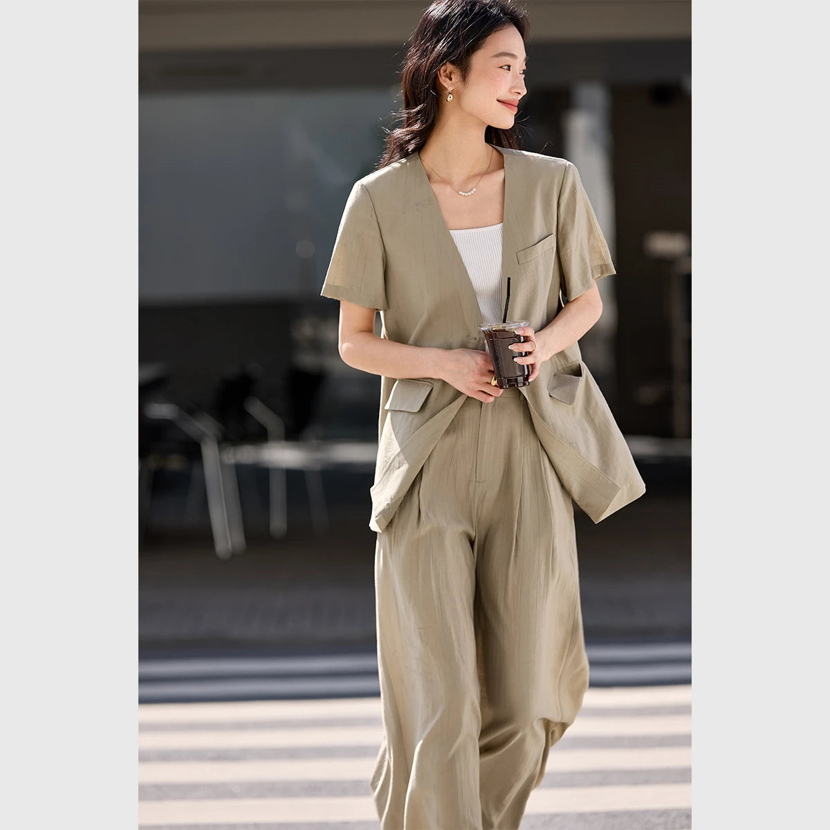 Short-Sleeve Blazer Trouser Set