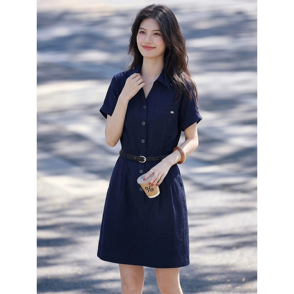Belted Short-Sleeve Shirt Dress