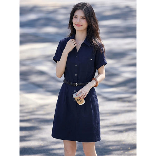 Belted Short-Sleeve Shirt Dress