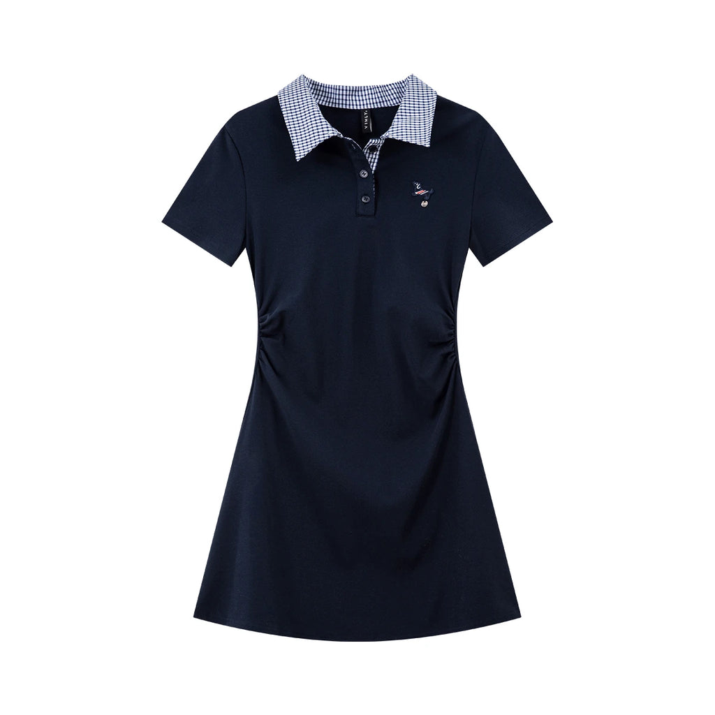 Contrast-Collar Polo Mini Dress