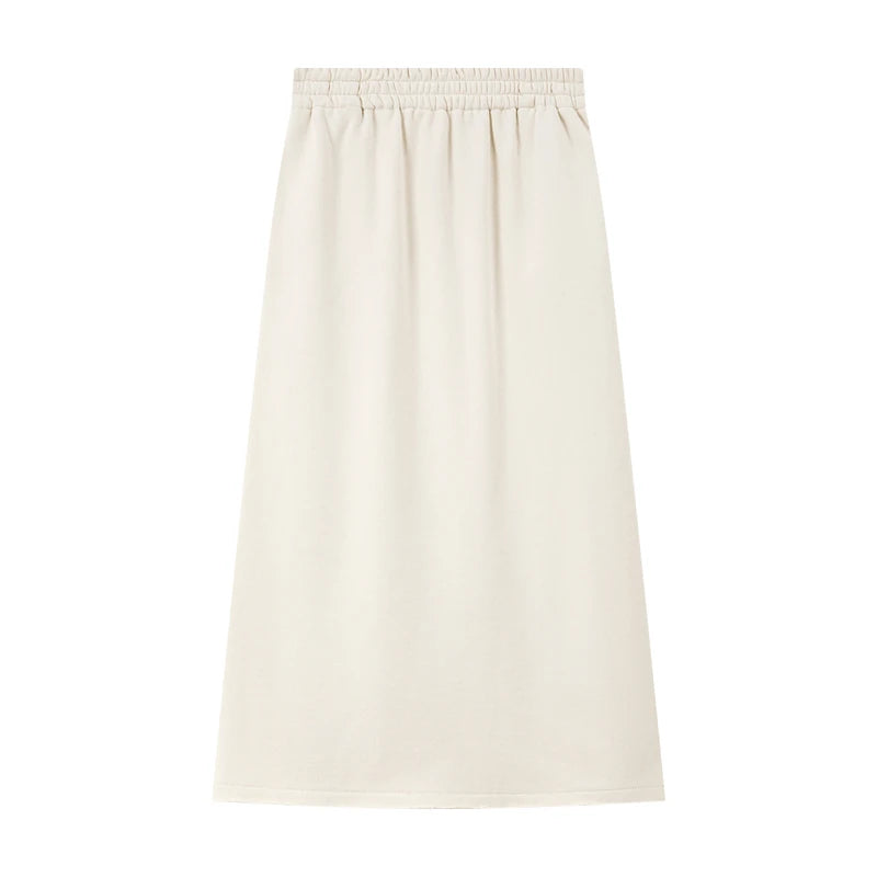 Elastic-Waist Straight Midi Skirt