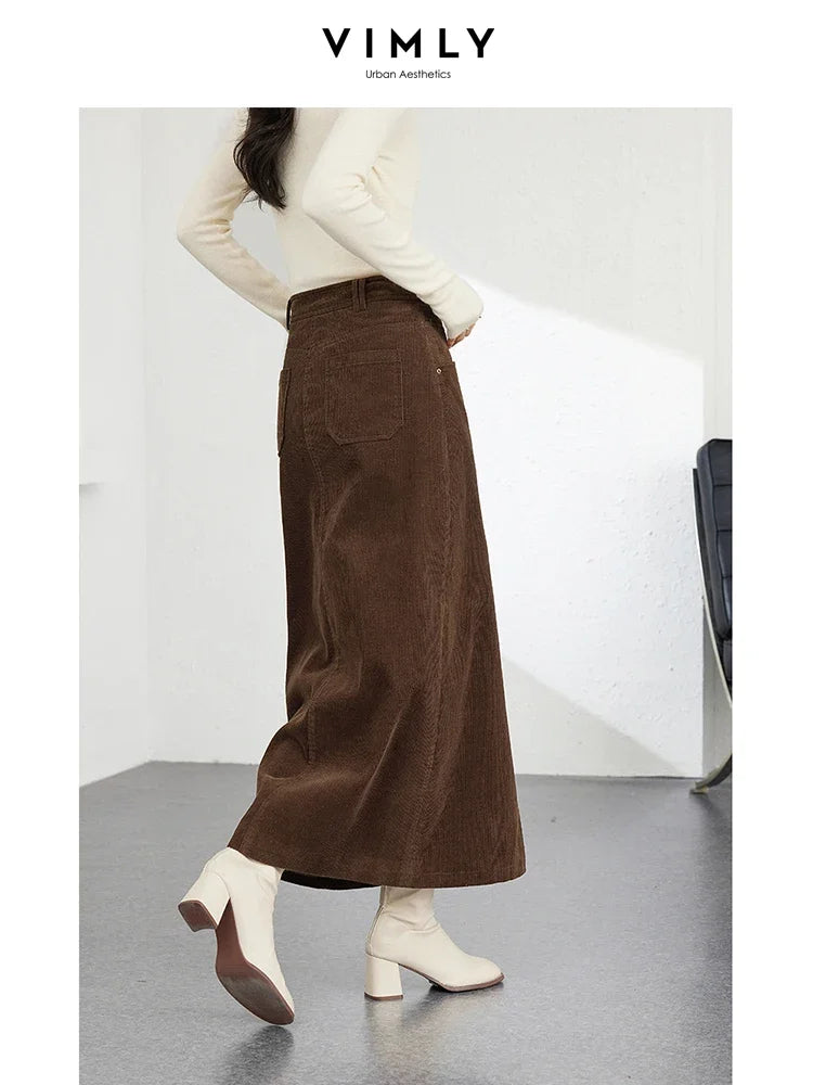 Straight Corduroy Midi Skirt