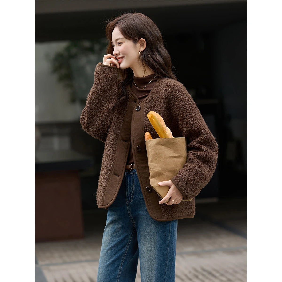 Textured Collarless Padded Jacket