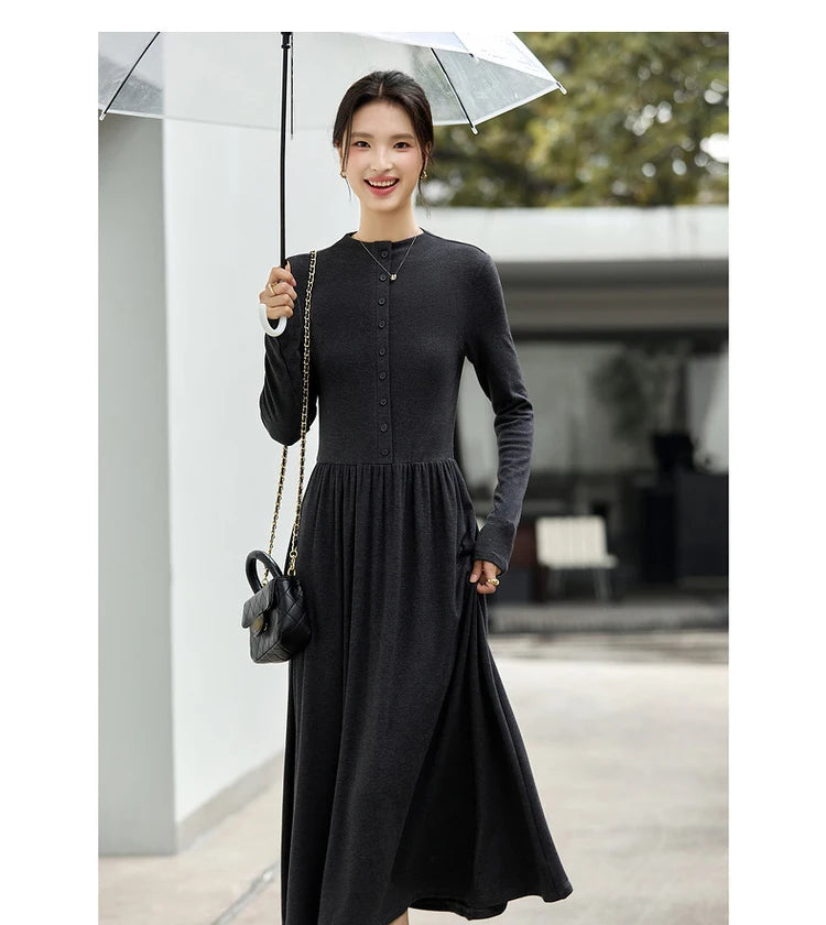 Button-Front Drop-Waist Midi Dress