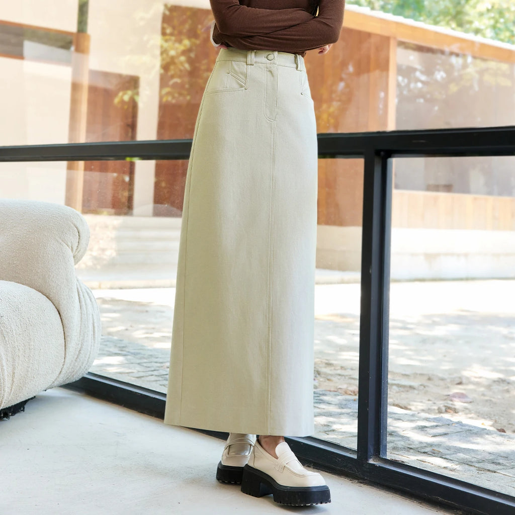 Back-Slit Straight Midi Skirt