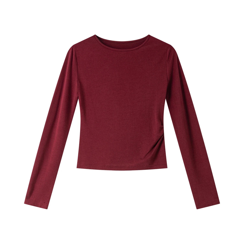Boat-Neck Ruched Long-Sleeve Tee