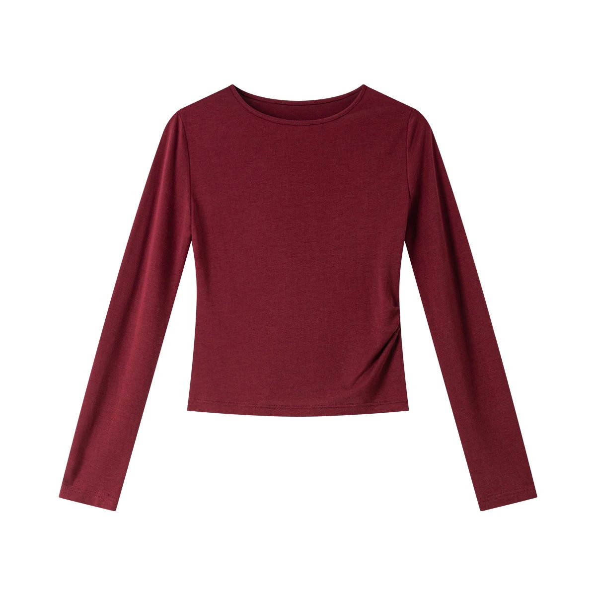 Boat-Neck Ruched Long-Sleeve Tee