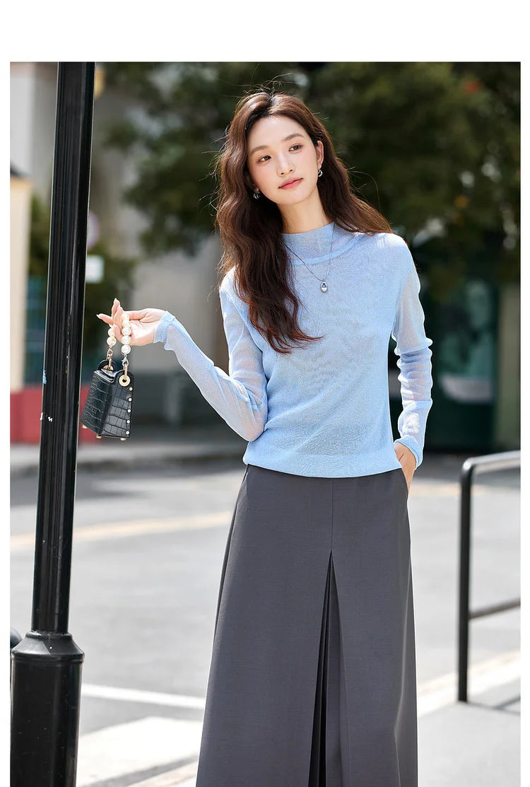 Mock-Neck Long-Sleeve Knit Top