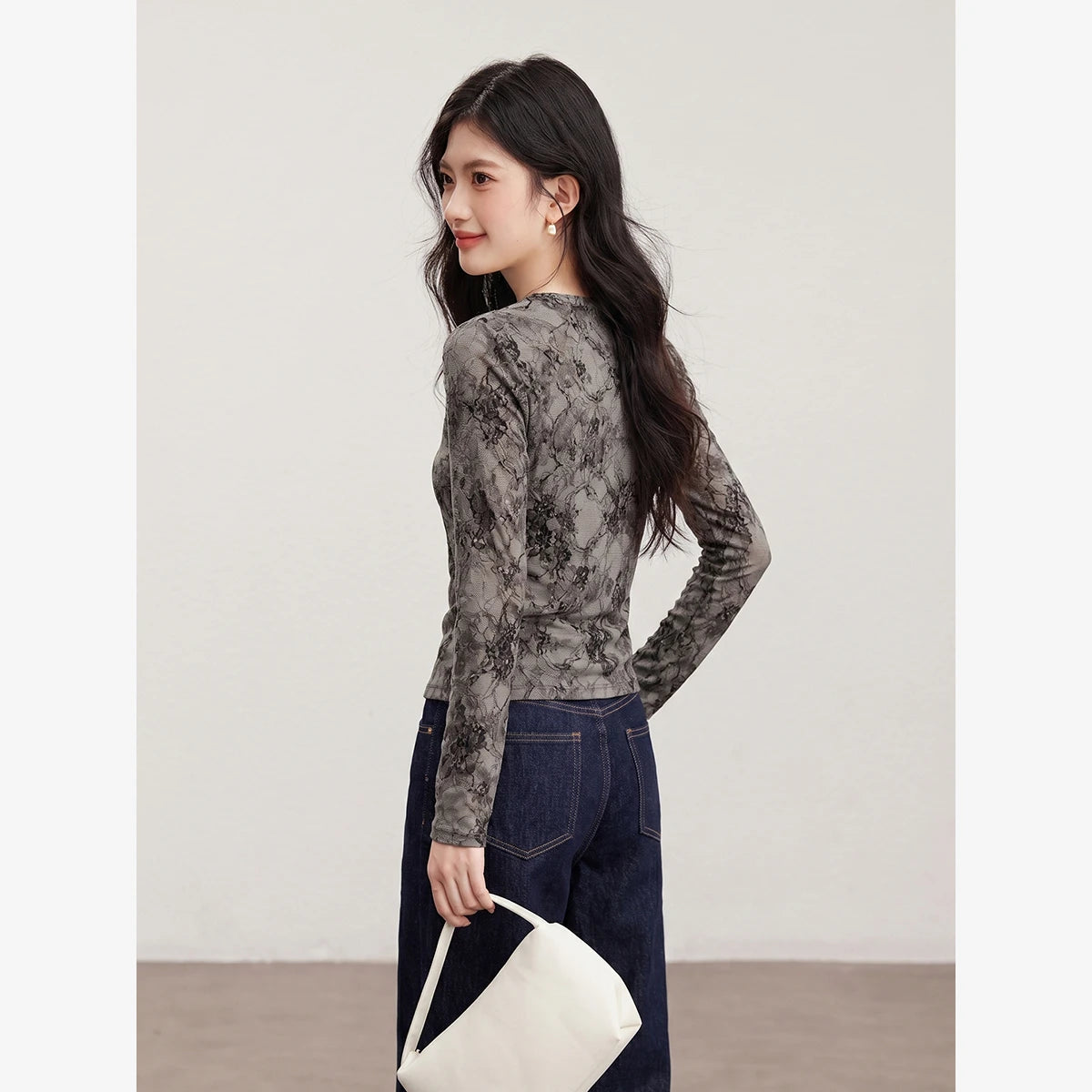 Floral Mesh Mock-Neck Top