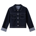 Contrast-Cuff Cropped Denim Jacket