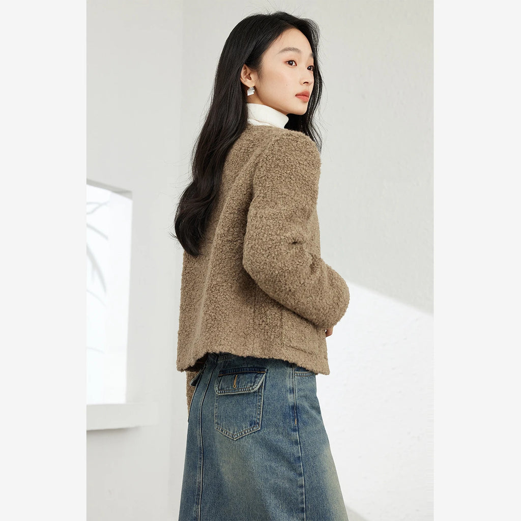 Patch-Pocket Collarless Cropped Jacket