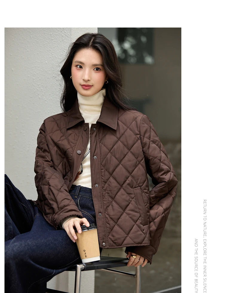 Contrast-Collar Quilted Cropped Jacket